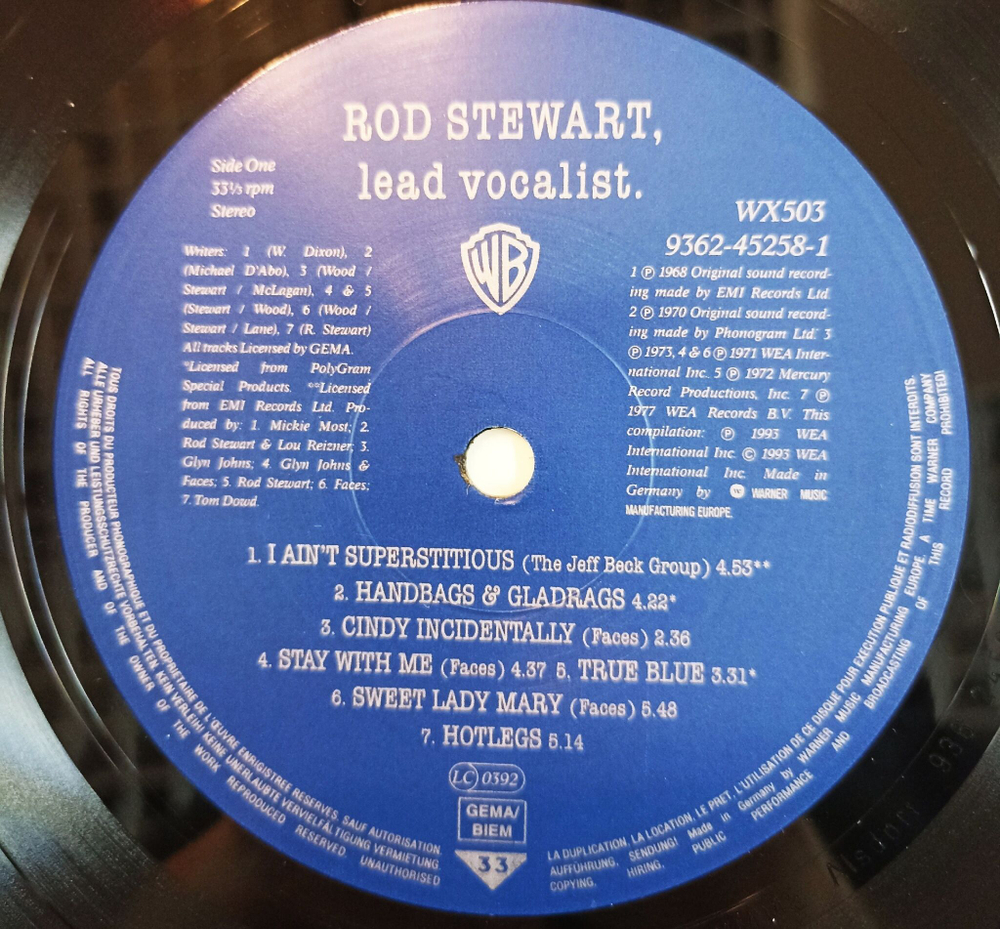 Винтажная виниловая пластинка Сбоник Rod Stewart Lead Vocalist (Germany 1993)