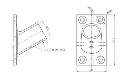 Основание стойки леера 1"(25,4 мм), 60 град, прямоугольное