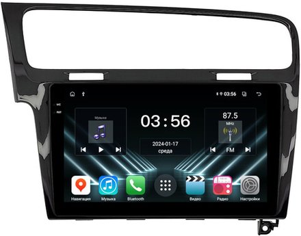 Магнитола для Volkswagen Golf 7 2012-2020 (рамка черный глянец) - FarCar DX257M монитор 10.36" IPS на Android 13, 4+64Гб, CarPlay