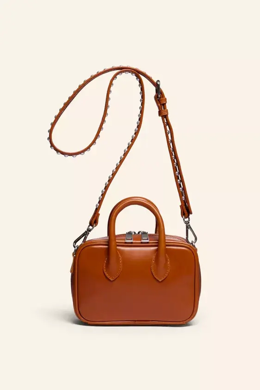 ZARA КОЖАНАЯ СУМКА ЧЕРЕЗ ПЛЕЧО С ЖЕМЧУЖНЫМИ ДЕТАЛЯМИ - LIMITED EDITION, КОРИЧНЕВЫЙ