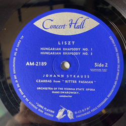 Винтажная виниловая пластинка LP Liszt Лист, Johann Strauss Штраус, The Vienna State Opera Orchestra, Hans Swarowsky Hungarian Rhapsodies Nos. 1, 2, 3 And 6 (Англия 1961)