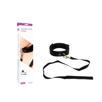 Классический ошейник из эко кожи с поводком