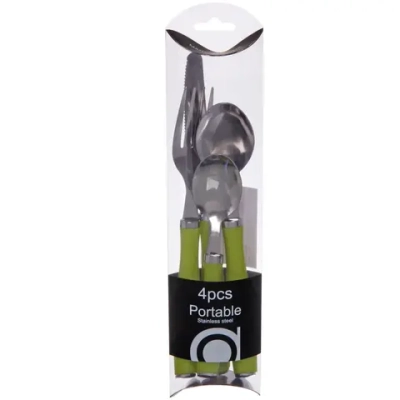 Набор столовых приборов «Пикник» 4шт (2ложки, вилка, нож) салатовый