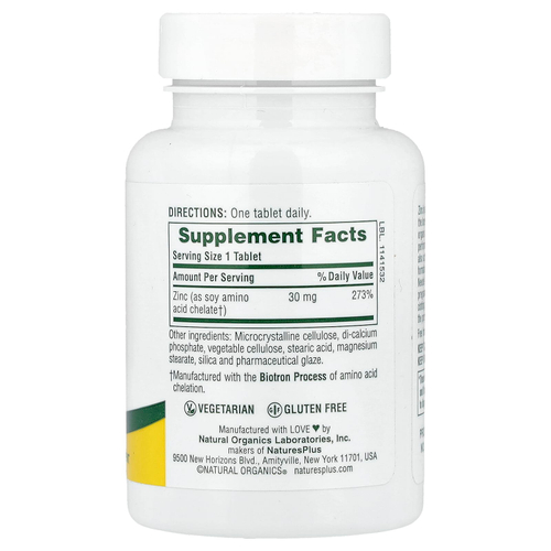 NaturesPlus, Цинк, 30 мг, 90 таблеток