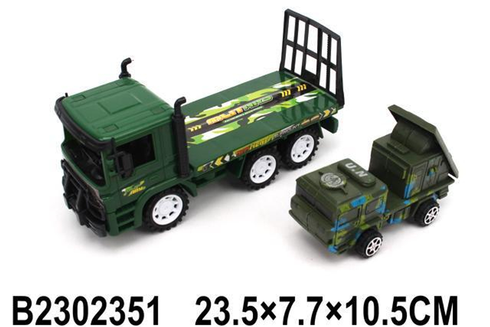 Автовоз Военный 23см + машина, пакет 928-B16