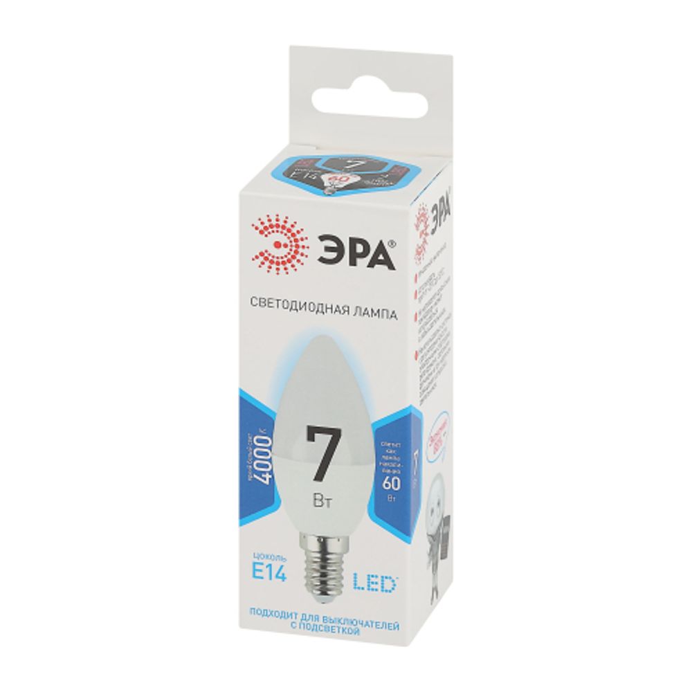 Лампочка светодиодная ЭРА STD LED B35-7W-840-E14 E14 / Е14 7Вт свеча нейтральный белый свет