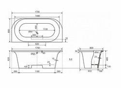 Ванна из литьевого мрамора Эстет Лира 170х80 белая, ФР-00001912