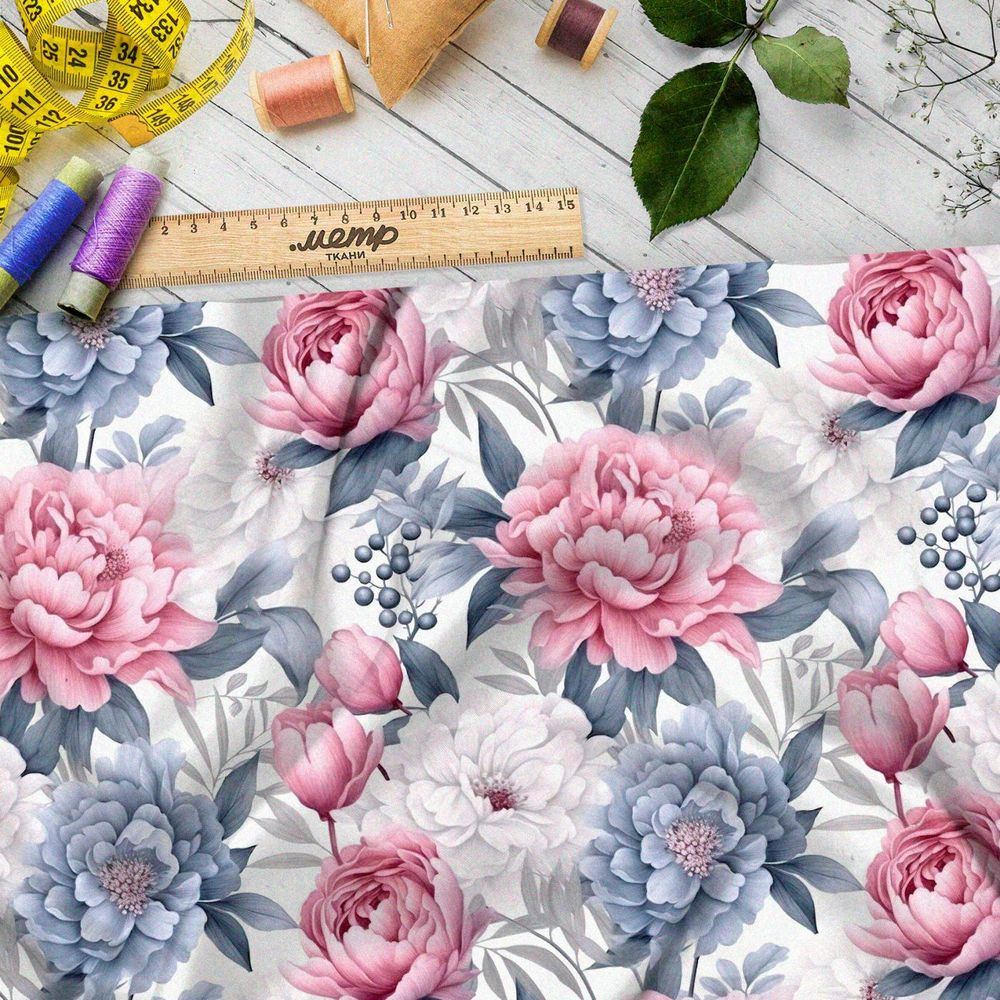 Ткань премиум флис пастельные пионы