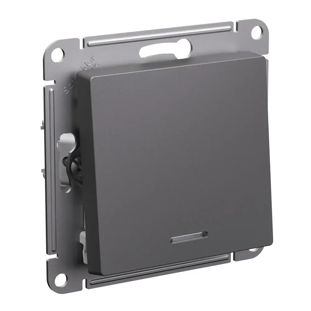 ATLASDESIGN 1-клавишный ПЕРЕКЛЮЧАТЕЛЬ с подсветкой, сх.6а, 10АХ, механизм, БАЗАЛЬТ