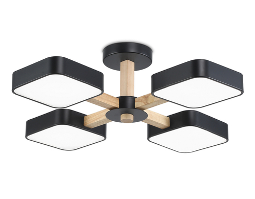 Светильник светодиодный подвесной FL4880/4 BK/WD черный/дерево 72W 3000-6000K D610*160 (без ПДУ)