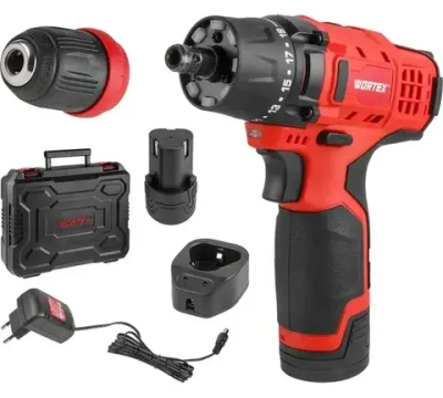 Аккумуляторная дрель-шуруповерт WORTEX BD 1215 LiSET, в чемодане, 12 В, 30 Н*м, 2х1,5 А*ч, БЗП 10 мм