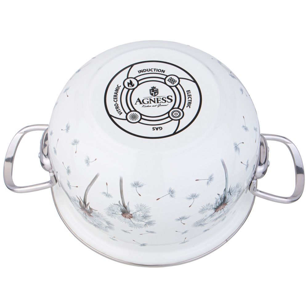 КАСТРЮЛЯ AGNESS ЭМАЛИРОВАННАЯ СО СТЕКЛЯННОЙ КРЫШКОЙ СЕРИЯ "DANDELION", 2,8 Л ДИА. 20СМ
