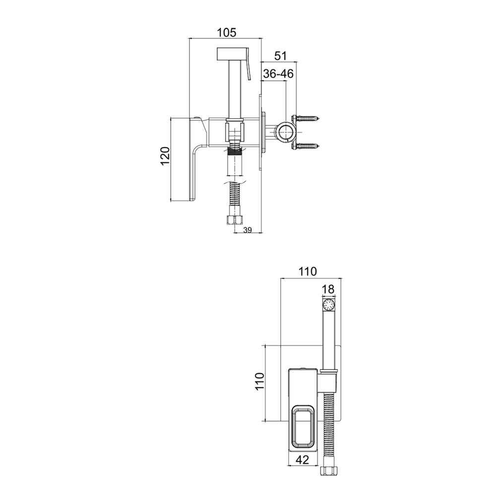 Смеситель с гигиеническим душем 35к G7217-8 GAPPO встраиваемый, БЕЛЫЙ-ХРОМ