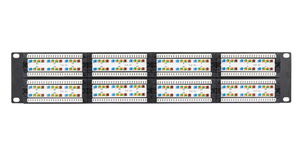 Коммутационная панель 19", 2U, 48 портов, Кат.5e, неэкранированная, черная