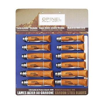 Складной нож Набор-дисплей Opinel T085 из 12 ей разных размеров из углеродистой стали c клинком из стали XC90, рукоять дерево (Бук)