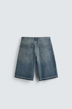 ZARA ДЖИНСОВЫЕ ШОРТЫ BAGGY FIT С МЕТАЛЛИЧЕСКИМИ ЗАКЛЕПКАМИ, СИНИЙ