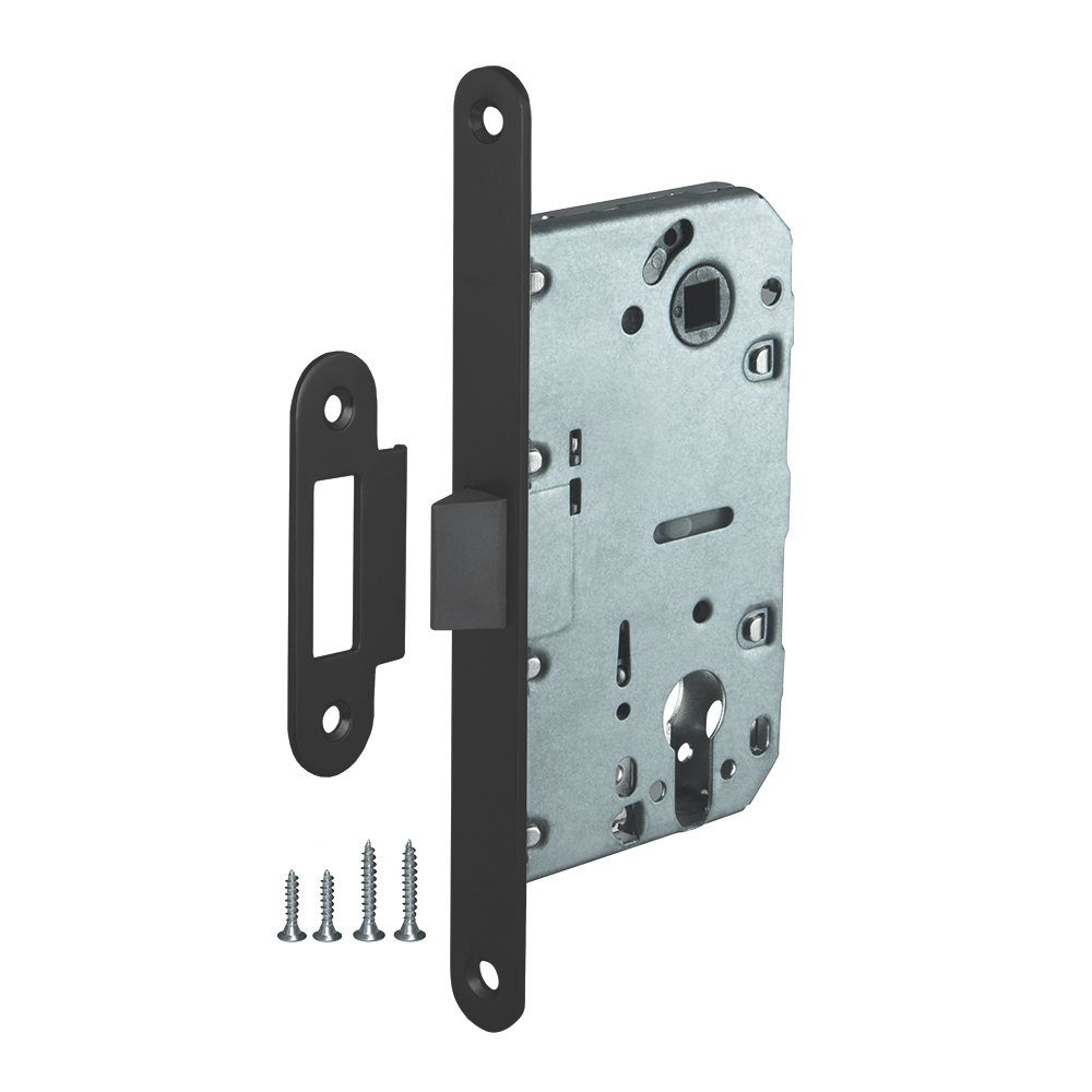 Корпус врезного замка c защёлкой PLASTLP85-50 ВL черный