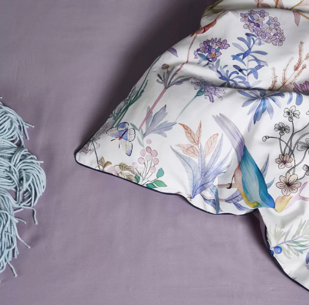 Постельное белье ЕВРО (двуспалка) Египетский Хлопок Птички на сиреневом