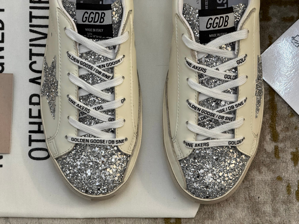 Super Star Wmns White Silver Glitters