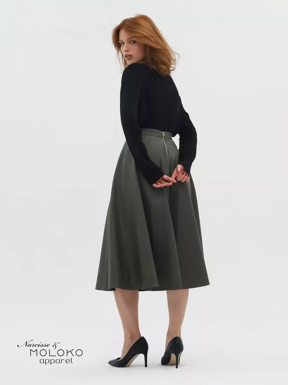 Юбка кожаная миди трапеция