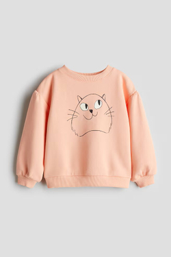 H&M Толстовка с круглым вырезом и принтом, персиковый