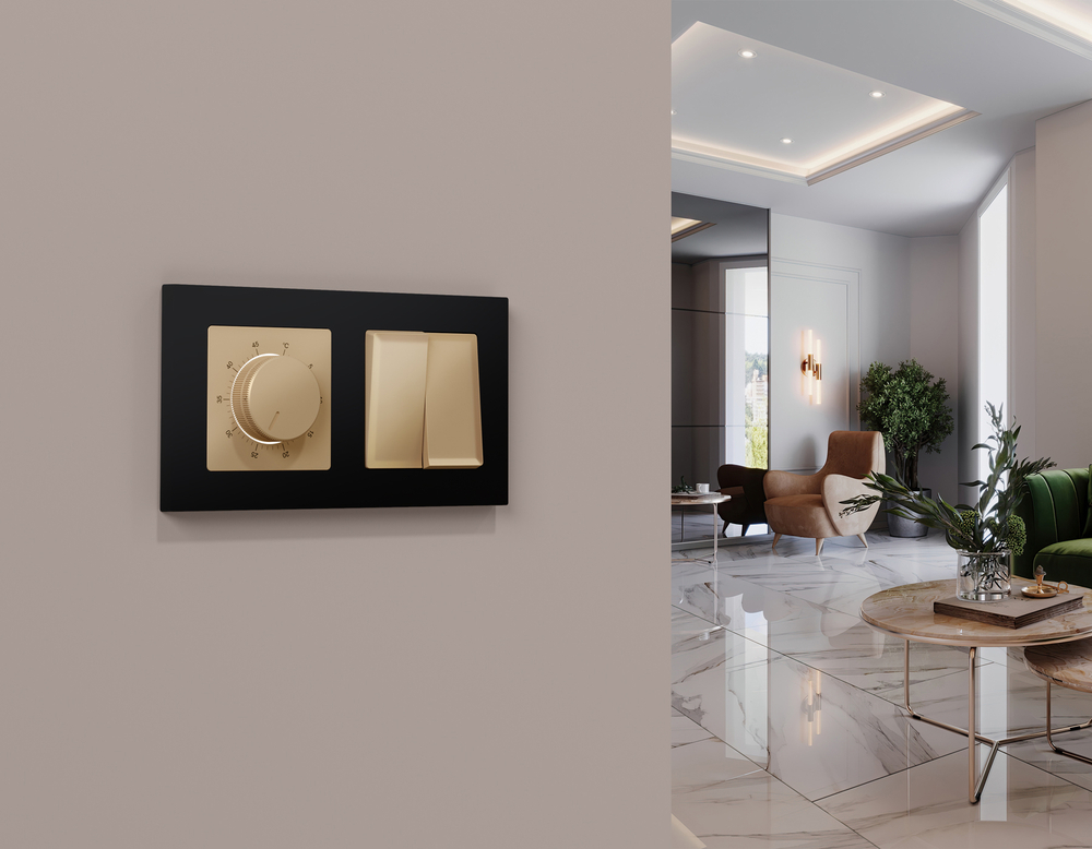 MA603030 Комплект механизм 2-клавишного перекрестного выключателя 10A-250V ALFA Шампань QUANT (AP6030, VM125)