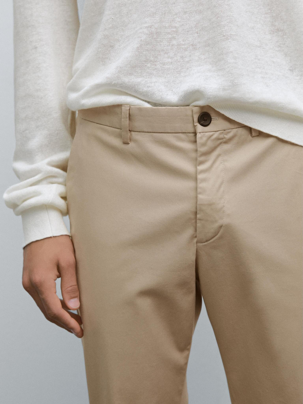 Massimo Dutti Зауженные брюки из хлопковой смесовой ткани, бежевый