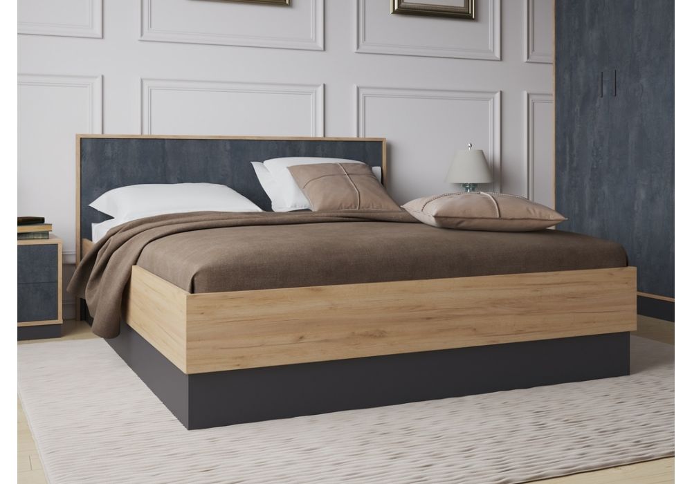 Двуспальная кровать Леви 160х200 дуб крафт золотой / черный / угольный камень