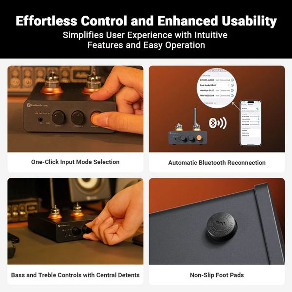 Предварительный усилитель Fosi Audio GR40, ЦАП, усилитель для наушников, ламповый, Bluetooth