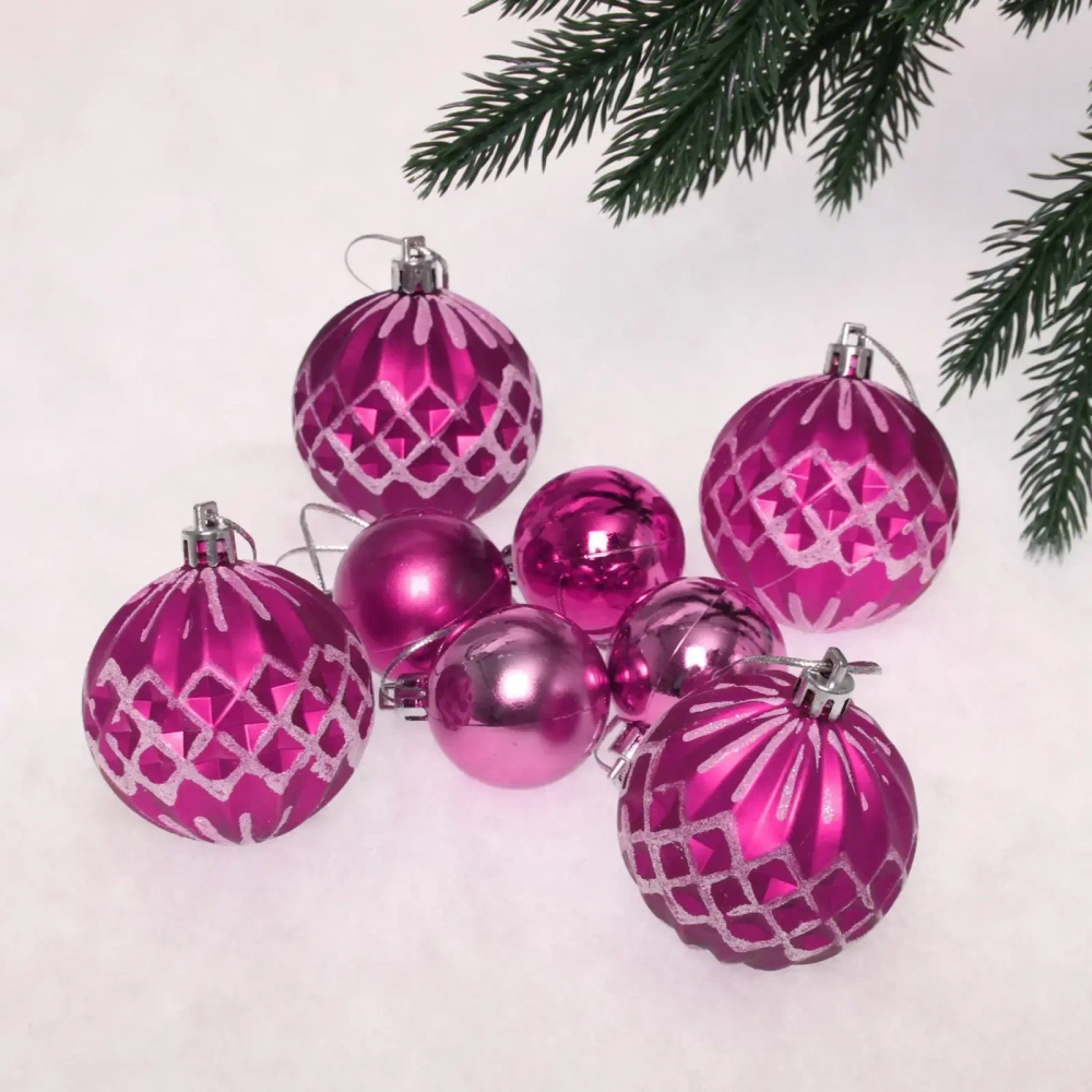 Новогодние шары 6/4 см (набор 8 шт) «Яркий восторг», Розовый