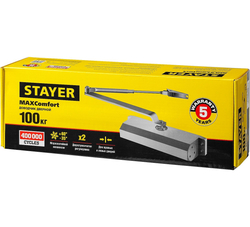 STAYER MAXComfort, до 100 кг, белый серебро, дверной доводчик (37916-100)