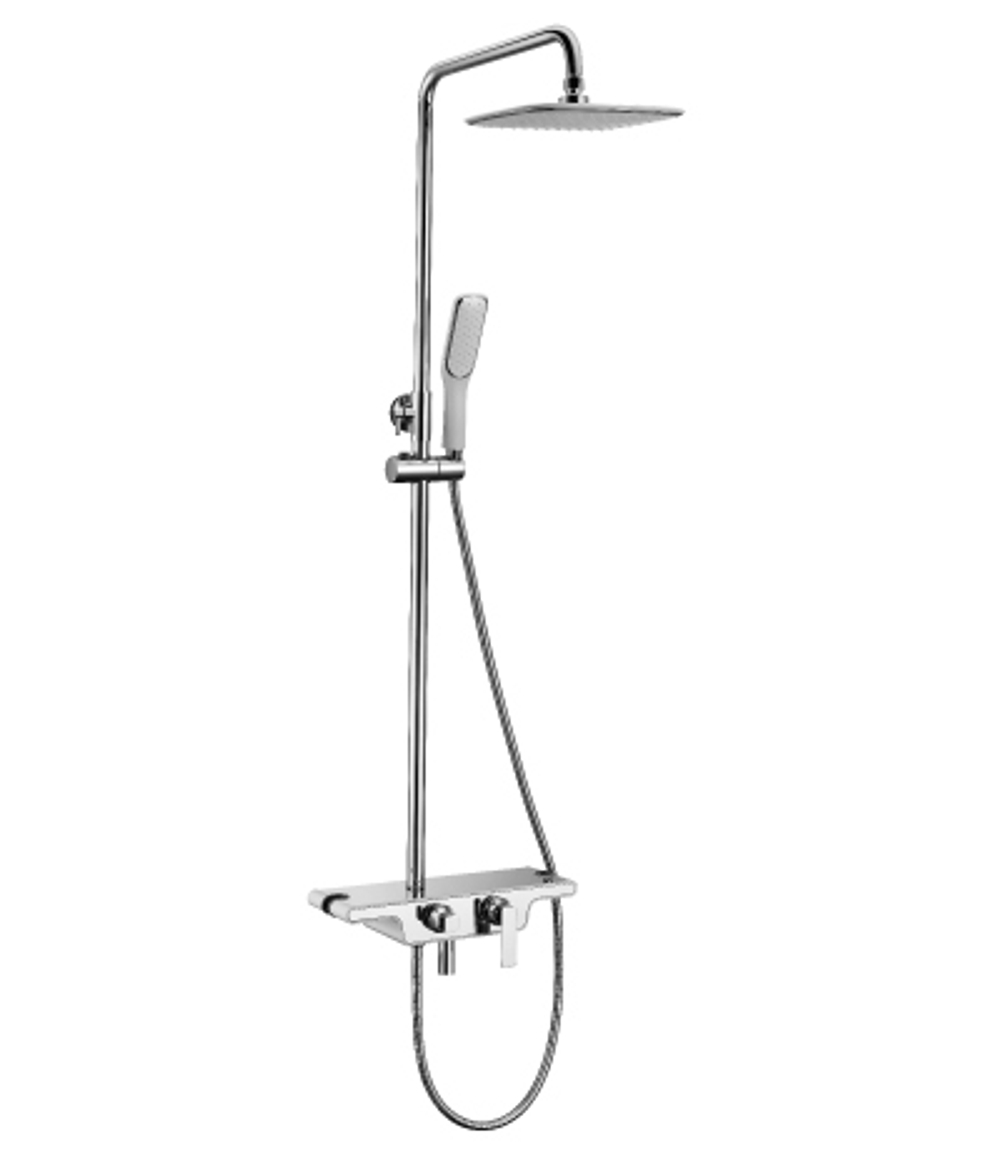 Смeситель для ванны и душа с регулируемой высотой штанги, поворотным изливом и верхней душевой лейкой "Тропический дождь" LEMARK TROPIC – LM7006C