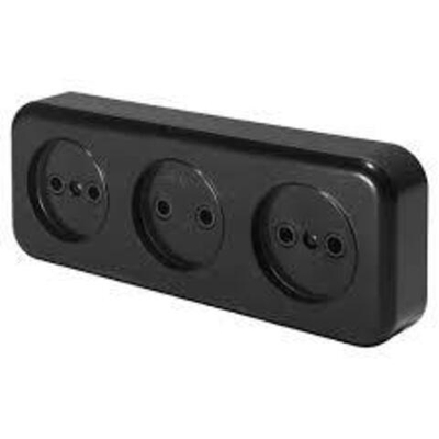 БРЕСТ Черный Розетка 3 гн. 16А, IP20, PST16-50-20 (45)