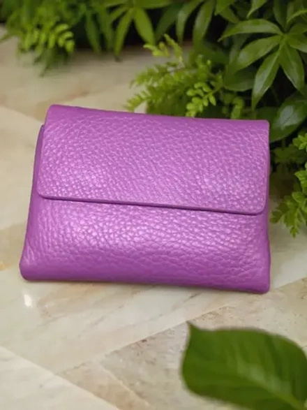 Компактный кошелек из натуральной кожи сиреневый
