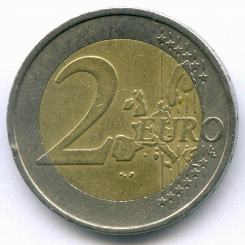 2 евро 2002 год. Греция. Регулярный выпуск. Тип 1 (Разновидность - звезда без S). Биметалл VF