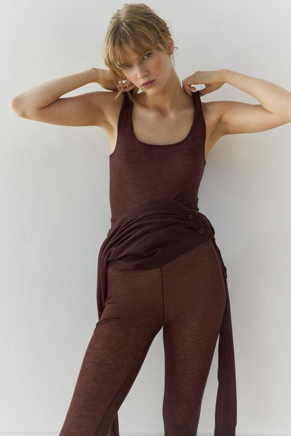 ZARA ТОП ИЗ 100% ШЕРСТИ, КОРИЧНЕВЫЙ