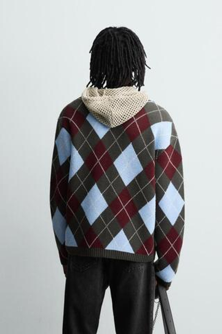 ZARA КАРДИГАН С УЗОРОМ "РОМБЫ", ШОКОЛАДНЫЙ