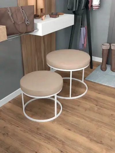 Комплект круглых банкеток - ББЕЖ - бежевое на белом