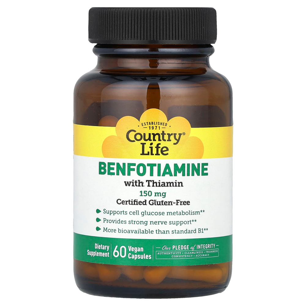 Country Life, Бенфотиамин, с коферментом B1, 150 мг, 60 растительных капсул