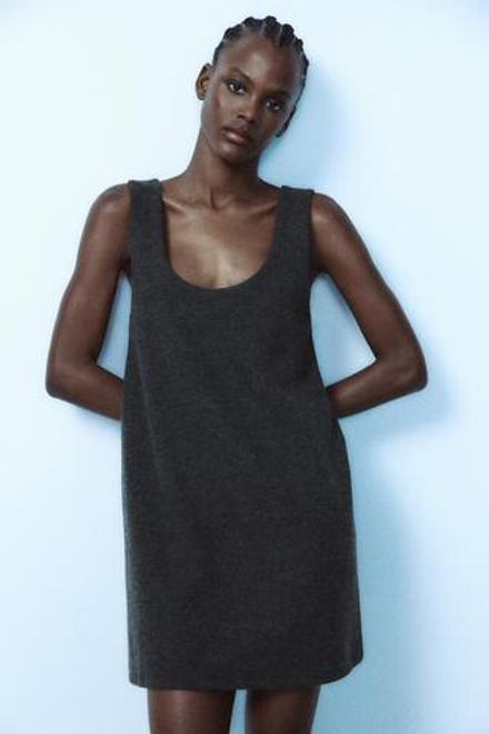 ZARA КОРОТКОЕ ПЛАТЬЕ ИЗ МЯГКОЙ ТКАНИ, ТЕМНЫЙ АНТРАЦИТ