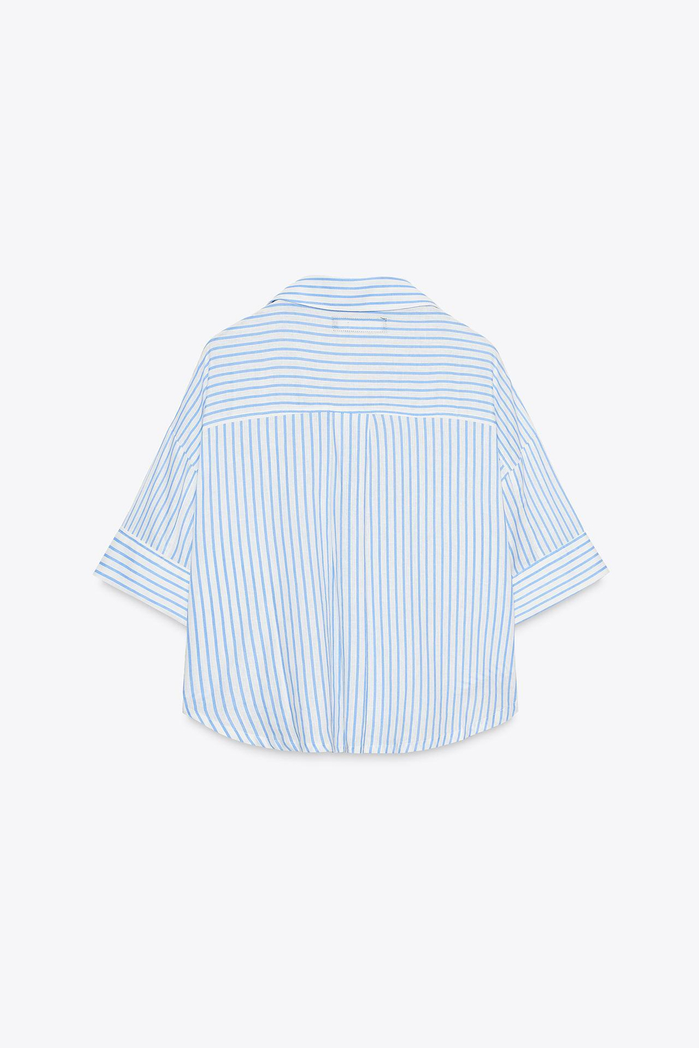 ZARA УКОРОЧЕННАЯ РУБАШКА ИЗ СМЕСОВОГО ЛЬНА, БЕЛЫЙ/НЕБЕСНО-ГОЛУБОЙ