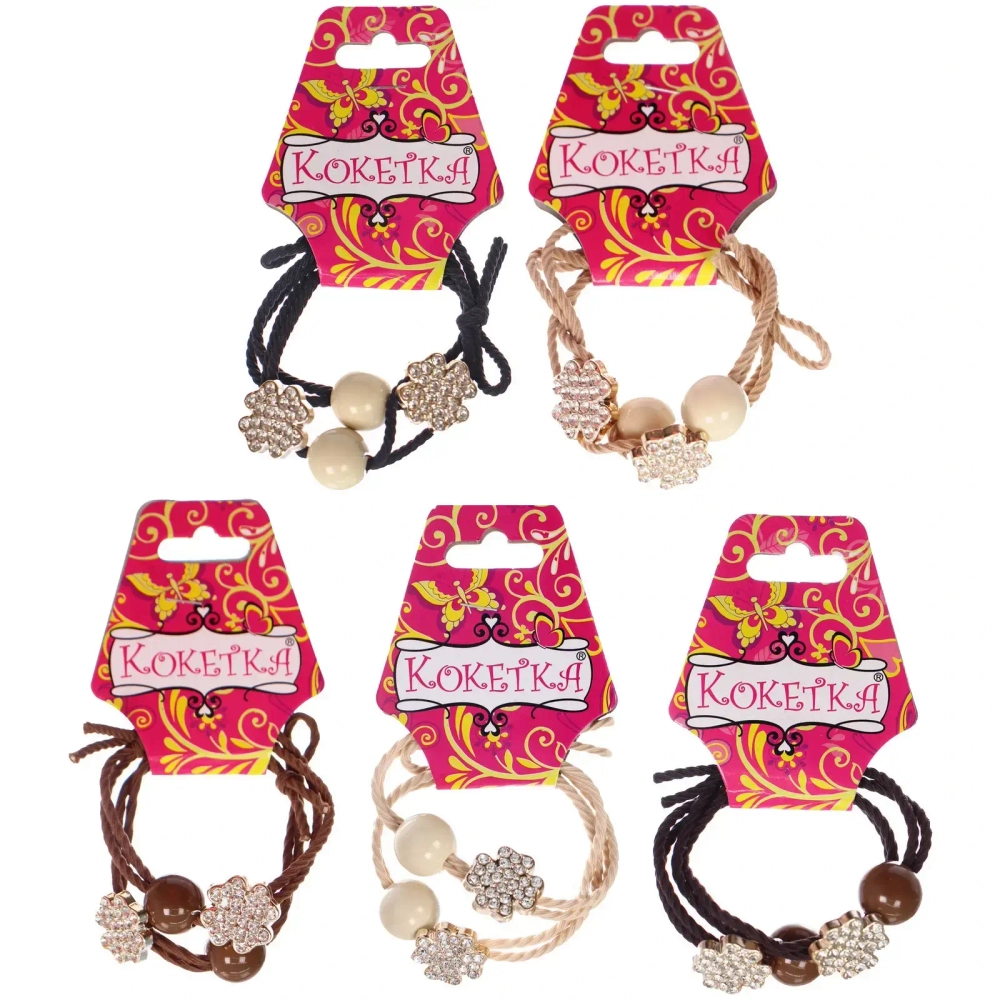 Резинки для волос 2шт «ФАНТЕЭГРО», клевер, цвет черный, молочный и коричневый, d-5.5см (Кокетка)