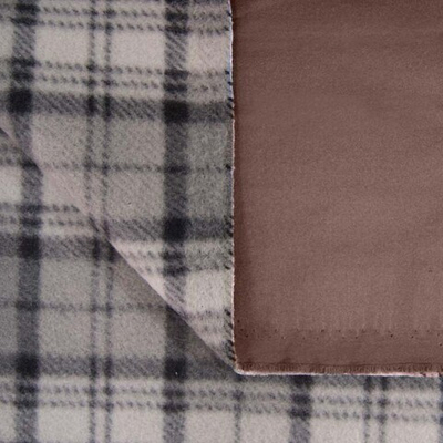 Ткань плащевая на флисе клетка, 270 гр/м2, 150 см, кофе с молоком