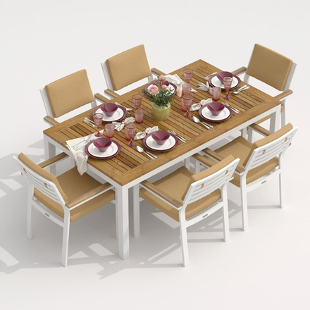 Обеденная группа Ideal Patio ТЕЛЛА  БОНТА каркас белый, стол тик 180, ткань бежевая