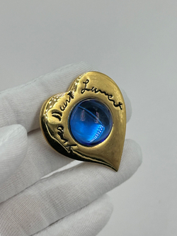 Брошь Сердце с синим кабошоном Yves Saint Laurent