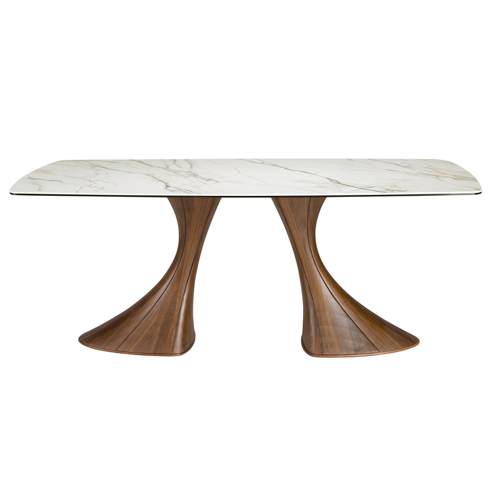 Обеденный стол 1174 овальный с мраморной керамикой и орехом