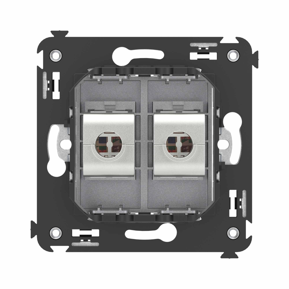 Компьютерная розетка RJ-45 без шторки в стену, кат.6А двойная экранированная, "Avanti", "Закаленная сталь"