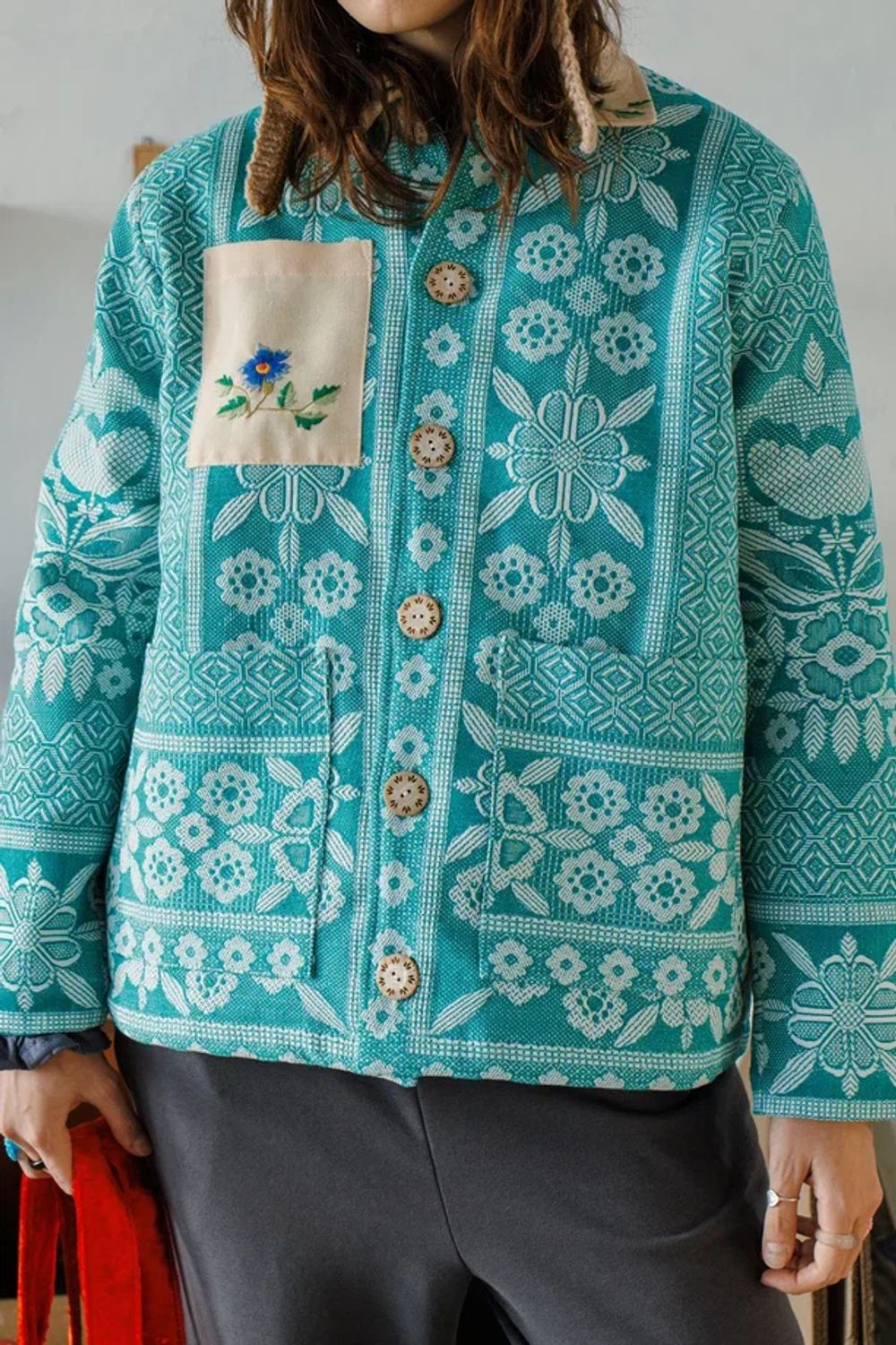 Куртка Soeurs с карманами из салфеток зеленая