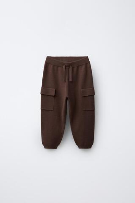 ZARA ТРИКОТАЖНЫЕ БРЮКИ-ДЖОГГЕРЫ КАРГО, ТЕМНО-КОРИЧНЕВЫЙ