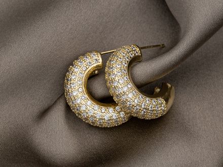 Серьги-кольца со стразами, 24мм (уценка)